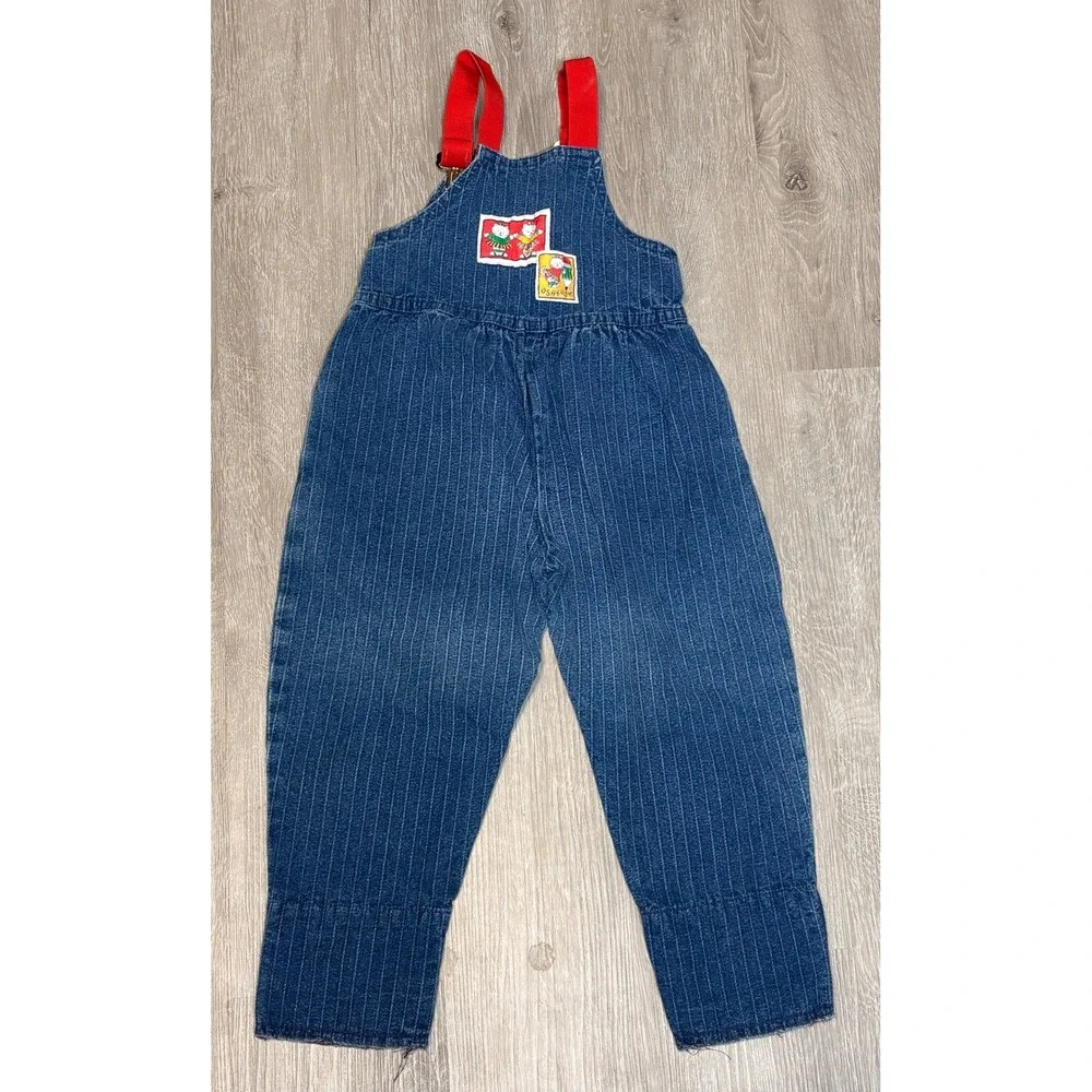 Vintage OshKosh Bgosh Pinstripe Denim Overalls Red Straps Kids Sz 3T Made in USA